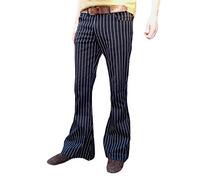 Fuzzdandy Mens Bell Bottoms Flares Pin Striped Pinstripe Black Trousers (38" Waist x 32" Regular Leg)