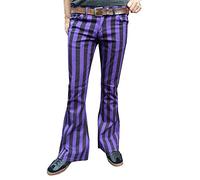 Fuzzdandy Mens Bell Bottoms Flares Purple Black Striped Trousers Retro (32" Waist x 34" Long Leg)