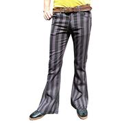 Fuzzdandy Men's Flares Bell Bottoms Retro Vintage Mod Indie Trousers Pants Jeans Striped Grey Black Stripes (36 x 32)