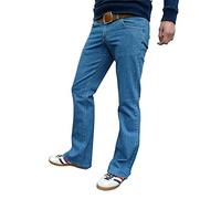 Fuzzdandy Mens Stone Washed Blue Bootcut Flares Jeans Stonewash Denim (34 Waist x 30 Leg)