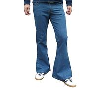 Fuzzdandy Mens Stonewashed Flares Bell Bottoms Denim Jeans Hippie Indie Trousers (36" Waist x 32" Leg (36 w x Reg Leg) (36/Reg))