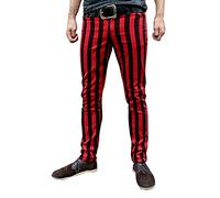 Fuzzdandy Mens Striped Drainpipe Thick Red Black Stripes Mod Indie Trousers (30" Waist x 33" Leg)