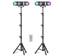 Fuzzix AllStar3 Disco Party Light Bar Kit with Stands and Remotes, 2 Pack DJ Light System with Wash, Jelly Ball, Strobe and Pattern Effects for Home Parties and Events