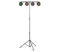 Fuzzix Comet M016 LED Par Bar Lighting Package with 4 RGB Par Can Lights and BeamZ LS25T T-Bar Stand for DJ Disco Band Party Events, Remote & Programs Included