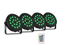 Fuzzix Comet M16 Party Par Can Light Effect Set of Four - High-Power RGB LED Wash Lights with Remote Control, Auto Programs, Strong ABS Housing - Great Value for Bands, DJs, Parties, Bars, Clubs