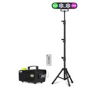 Fuzzix F500S Fog Machine and AllStar2 Disco Light Package with Stand and Remote, Complete Party Light and Smoke Setup for Home Discos, DJs, Events and Kids Parties