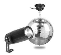 Fuzzix MB40 40cm Mirror Ball Set with Hanging Motor & Beamz LED White Pin Spot Light, Glitter Disco Ball Lighting Kit for Weddings, Parties, DJs & Events