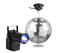 Fuzzix MB40 40cm Mirror Disco Ball Kit with 10W RGBW LED Pinspot Light & Motor, Glitter Ball Lighting Effect Set for Weddings, Club Events, DJs & Parties