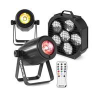 Fuzzix MBR60 LED Rotating Mirror Ball Reflector with 360-Degree Beam Effect, Includes 2 BeamZ PS12W RGBW Pinspot Disco Lights with DMX Control