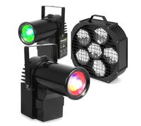Fuzzix MBR60 Rotating LED Mirror Ball Beam Reflector with Two BeamZ RGBW PS10W LED Pin Spotlights - DJ Disco Lighting Effects Package