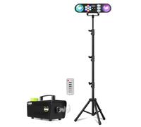 Fuzzix Party Fog Machine and Disco Light Package with Wireless Remote, Sound Activated Disco Lights, 4-in-1 Party Bar on Stand, Home DJ Light System for Parties and Small Events