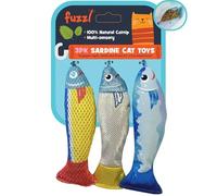 Fuzzl Catnip Sardines - Large 3 Pack Plush Fish Cat Toys - Premium Natural Catnip Filled - Interactive Play & Exercise for Cats & Kittens - Durable & Realistic Design - Stimulates Hunting Instincts