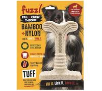 Fuzzl Fill-N-Chew Bacon Flavored Dog Toy, Durable T-Bone Chew | Durable bamboo-nylon blend, Interactive treat-filling groove, Textures clean teeth and gums, Long-lasting bacon flavour