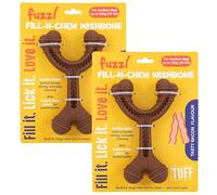 Fuzzl Fill-N-Chew Bacon Flavored Wishbone Dog Toy Twin Pack | Treat-Dispensing Enrichment Chew | Holds Peanut Butter & Pastes | Dental Health & Anxiety Relief for Dogs