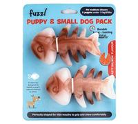 Fuzzl Puppy Chew Toys 2 Pack Salmon Flavour - Small Dog Teething Toys Fish Bone Shape | Durable Chew Toys for Puppies & Small Breeds | Dental Care, Teething Relief & Interactive Play
