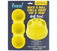 Fuzzl Rock & Roll Chilla Treat Toy for Dogs - Large Natural Rubber Enrichment Feeder - Fill with Frozen Treat Balls Using Moulds - Screw-Open Design, Easy-Clean, Non-Toxic & Durable - Yellow