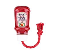 Fuzzl TPR Ketchup Bottle Rubber Dog Toy with Rope - Durable Chew & Tug Toy for Small, Medium & Large Dogs - Tough - Interactive Fetch, Tug-of-War & Dental Health Play