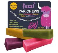 Fuzzl Yak Chews Blueberry, Strawberry, Apple, Peanut Butter 4 Pack Medium - Himalayan Yak Chews for Dogs - Natural Dog Chew