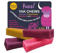 Fuzzl Yak Chews Blueberry, Strawberry, Peanut Butter, Cranberry Medium Box 4 - Himalayan Yak Chews for Dogs - Natural Dog Chew
