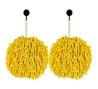 Fuzzy Ball Hand Towels, Set of 2, Chenille Quick Dry, 6.9inch (Light yellow)