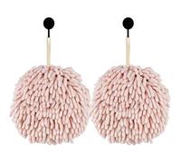 Fuzzy Ball Hand Towels, Set of 2, Chenille Quick Dry, 6.9inch (pink)