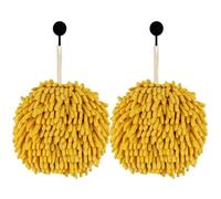 Fuzzy Ball Hand Towels, Set of 2, Chenille Quick Dry, 6.9inch(yellow)