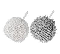 Fuzzy Ball Towels,2 Pack Hanging Bathroom Hand Towels Super Fluffy Chenille Ball Towels, High Absorbent Hand Towels to Dry Your Hand Instantly (Gray + White)