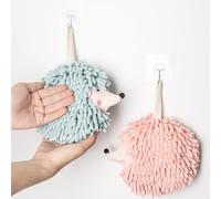 Fuzzy Ball Towels, Hedgehog Decorative Hanging Chenille Hand Towels, with 4 Hooks, 2 Pack