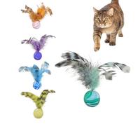 Fuzzy Balls For Cats - 5 Pieces Interactive Cat Bouncy Ball | Colorful Safe Pet Teething Toys Set With Feathers For Attracting Your Pet's Attention | Relieve Boredom, Indoor Home