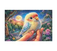 Fuzzy Bird on Hand in Moonlit Garden 1000 Piece Jigsaw Puzzle for All Ages Happy Time Easter Gift Idea Family Gathering Durable Pieces Stress Relief Home Decor 1000 PCS