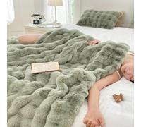 Fuzzy Blanket, Faux fur Blanket, Throw Blanket, Soft Rabbit Faux fur Throw Blanket, Reversible Soft Warm Throw Blankets, for Couch Bed Chair Washable ( Color : Dark green , Size : 160cmx200m/62*80" )
