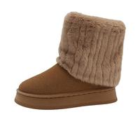 Fuzzy Boots Women Ladies Snow Boots Winter Shoes Boots UK Sale Clearance Suede Boots Fluffy Fur Lined Platform Low Heel Boots Ankle Mid Calf Boots Low Comfy Cosy Warm Anti-Skid Scuff Chelsea Boots