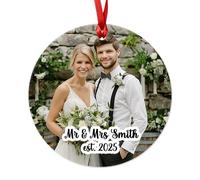 Fuzzy Cactus Newly Weds Mr and Mrs Wedding Photo Christmas 2025 Bauble - Acylic - Bride and Groom First Christmas Tree Xmas Hanging Decoration