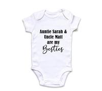 Fuzzy Cactus Personalised Auntie & Uncle Names are My Besties Baby Grow Vest - New Baby - Brother and Sister Baby Announcement - Siblings (White, Newborn)