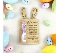 Fuzzy Cactus Personalised Easter Bunny Money Holder Token - Gift for Children - Rabbit Easter Gift - Money Card - Oak Wood