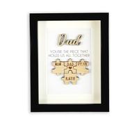 Fuzzy Cactus Personalised Family Dad Jigsaw Puzzle Frame, Oak Wooden Box Frame with Custom Names, Father's Day Gift