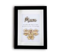 Fuzzy Cactus Personalised Family Mum Jigsaw Puzzle Frame, Mother Mummy Wooden Box Frame with Custom Names