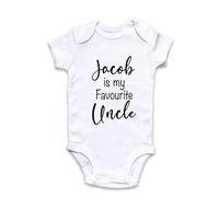 Fuzzy Cactus Personalised Name is My Favourite Uncle Baby Grow Vest- New Baby - Brother Baby Announcement (White, 3-6 Months)