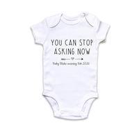 Fuzzy Cactus Personalised You Can Stop Asking Now Baby Grow Vest Baby Announcement Add any Name and Surname Pregnancy Announcement First Outfit (White, Newborn)