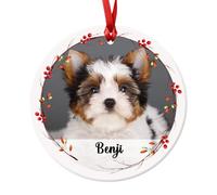 Fuzzy Cactus Red Christmas Tree Wreath Style Personalised Custom Photo Printed Bauble - pet, cat, dog, baby, family portrait Xmas Decoration