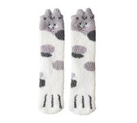Fuzzy Cat Socks Cozy Slipper Socks Winter Sleeping Socks With Cat Pattern For Women Girls Wells Socks (C, One Size)