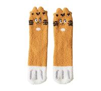Fuzzy Cat Socks Cozy Slipper Socks Winter Sleeping Socks With Cat Pattern For Women Girls Wells Socks (A, One Size)