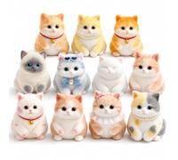 Fuzzy Cat Squishy Toy, Chubby Kitty Squeeze Figure，Complete Collection - 10 Count