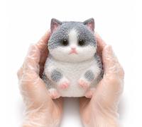 Fuzzy Cat Squishy Toy, Chubby Kitty Squeeze Figure，Gray Point - 1 Count