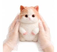 Fuzzy Cat Squishy Toy, Chubby Kitty Squeeze Figure，Peach Cream - 1 Count