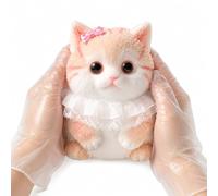 Fuzzy Cat Squishy Toy, Chubby Kitty Squeeze Figure，Peach Ruffle - 1 Count
