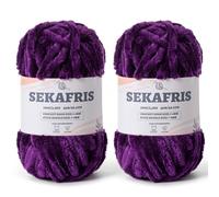 Fuzzy Chunky Chenille Yarn for Crocheting，Soft Plush Yarn for Hand Knitting，Bulky 2x100g （2x49.2yd） Baby Blanket Yarn for Crocheting Amigurumi Yarns，Crochet Fluffy Velvet Yarn (2 Deep Purple)