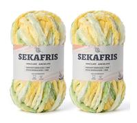 Fuzzy Chunky Chenille Yarn for Crocheting，Soft Plush Yarn for Hand Knitting，Bulky 2x100g （2x49.2yd） Baby Blanket Yarn for Crocheting Amigurumi Yarns，Crochet Fluffy Velvet Yarn (2 Greenish Yellow)