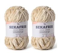 Fuzzy Chunky Chenille Yarn for Crocheting，Soft Plush Yarn for Hand Knitting，Bulky 2x100g （2x49.2yd） Baby Blanket Yarn for Crocheting Amigurumi Yarns，Crochet Fluffy Velvet Yarn (2 Beige)