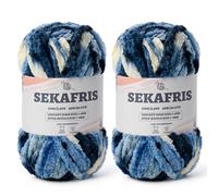 Fuzzy Chunky Chenille Yarn for Crocheting，Soft Plush Yarn for Hand Knitting，Bulky 2x100g （2x49.2yd） Baby Blanket Yarn for Crocheting Amigurumi Yarns，Crochet Fluffy Velvet Yarn (2 Blue-White)